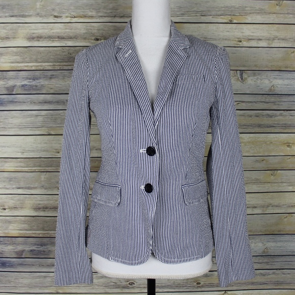 REPOSH // J Crew Schoolboy Blazer Seersucker Nautical Stripe - Picture 2 of 8